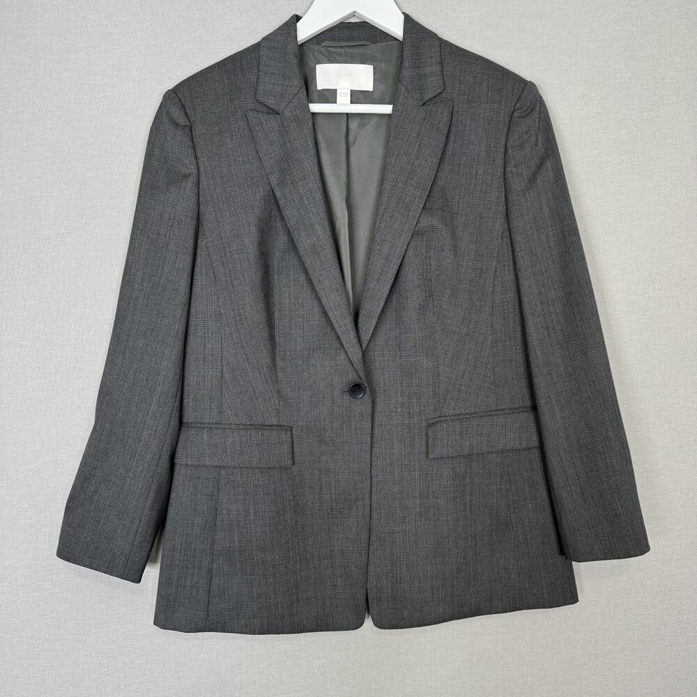 Hugo Boss Juciyna Blazer Jacket Womens 10 Gray Plaid Single Breasted Business‎